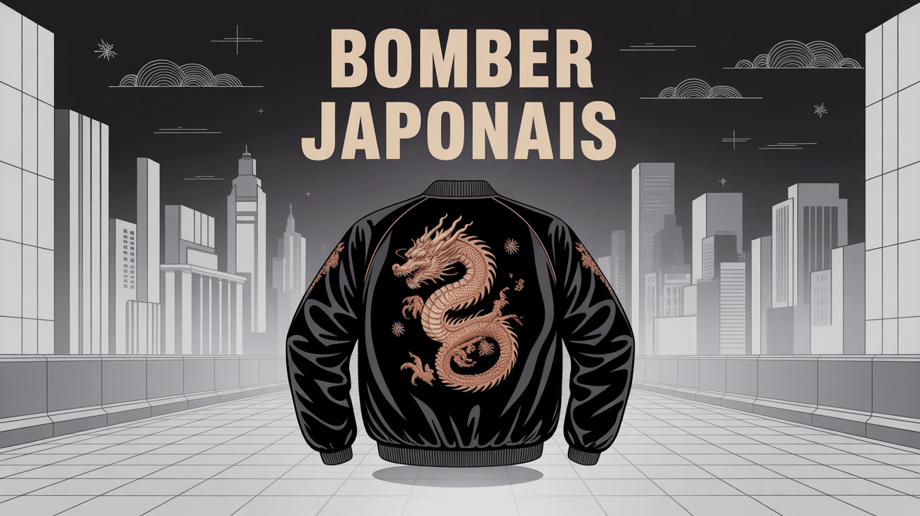 bomber japonais brodé dragon sur fond urbain