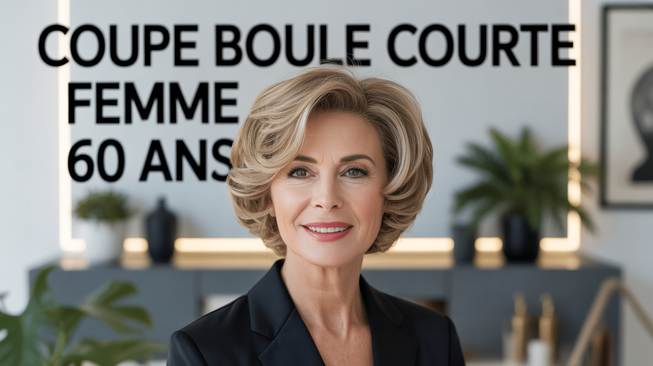 Portrait coupe boule courte femme 60 ans élégante