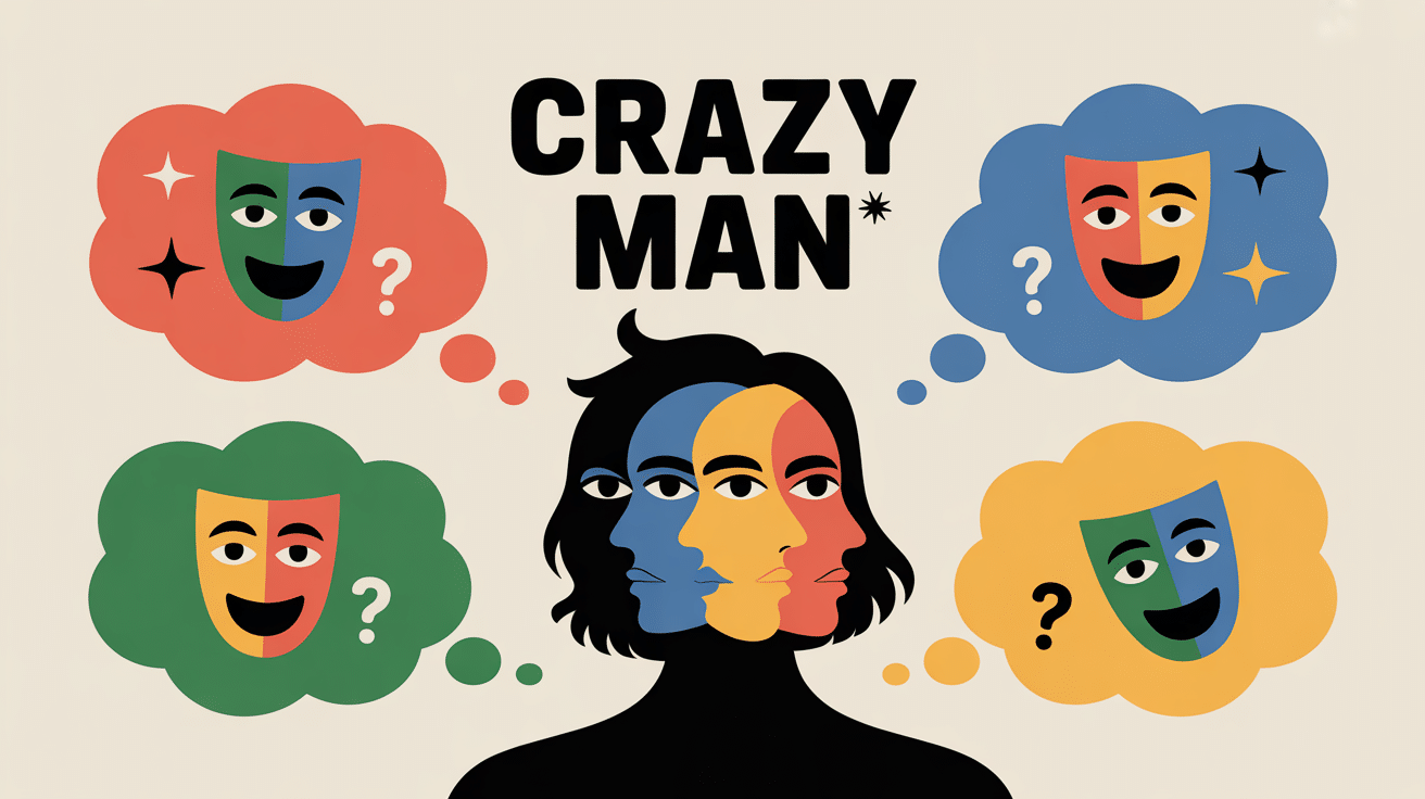 Illustration crazy man silhouette expressions multiples bulles colorées
