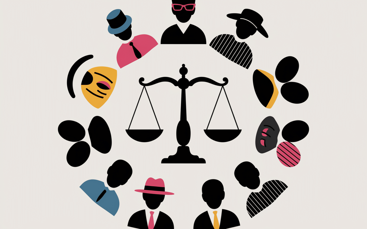 Crazy man facettes silhouettes balance masques théâtre