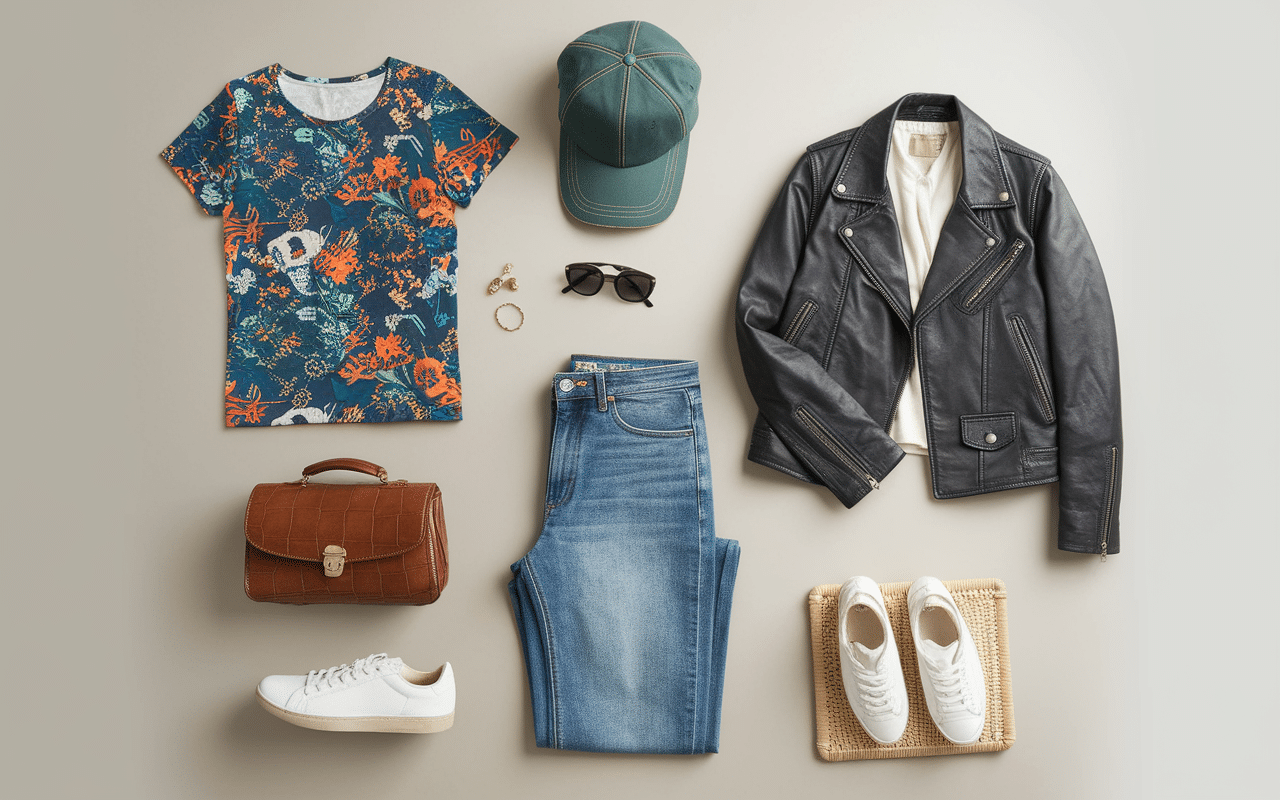 flat lay style t shirt moche mode urbain