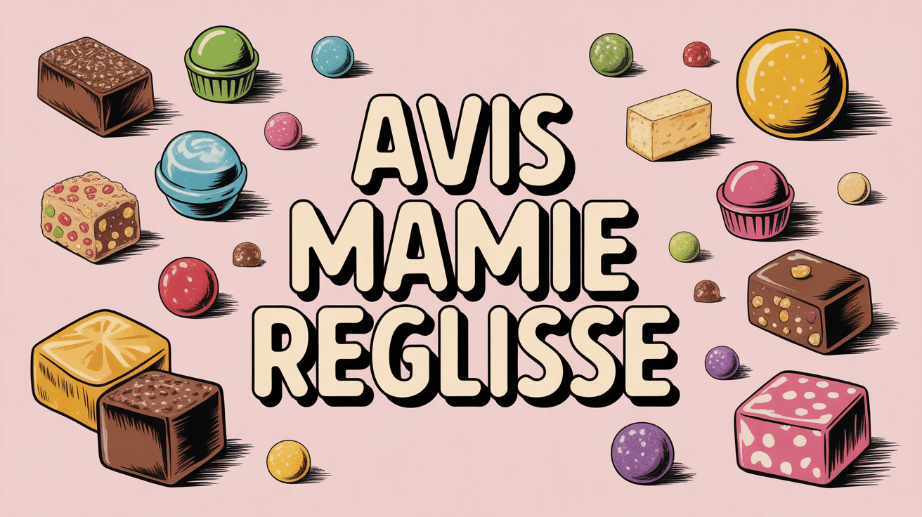 avis mamie reglisse bonbons rétro sur fond pastel