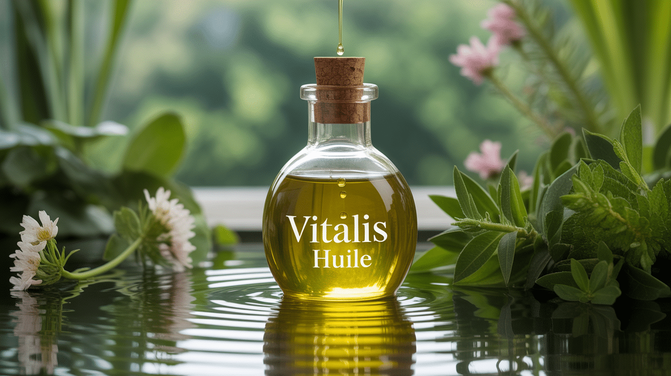 avis vitalis huile bouteille dorée plantes spa