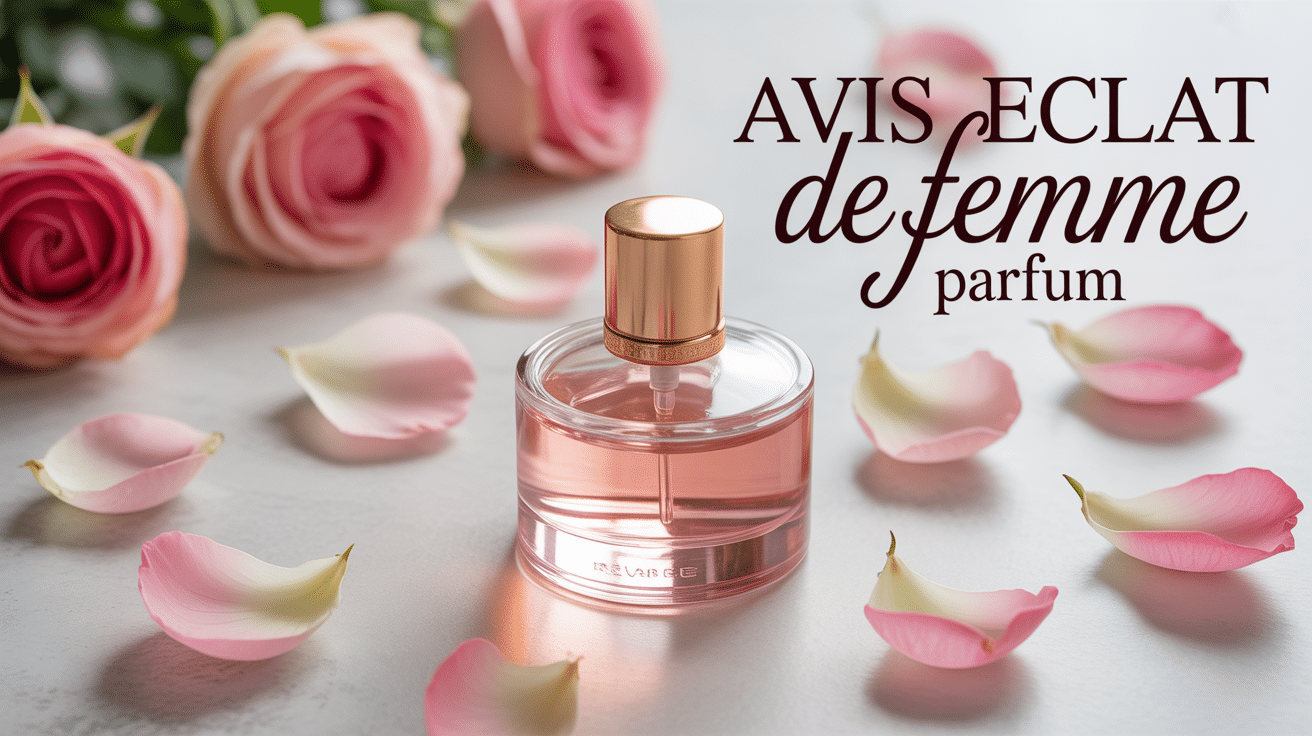 eclat de femme parfum avis flacon doré avec pétales rose