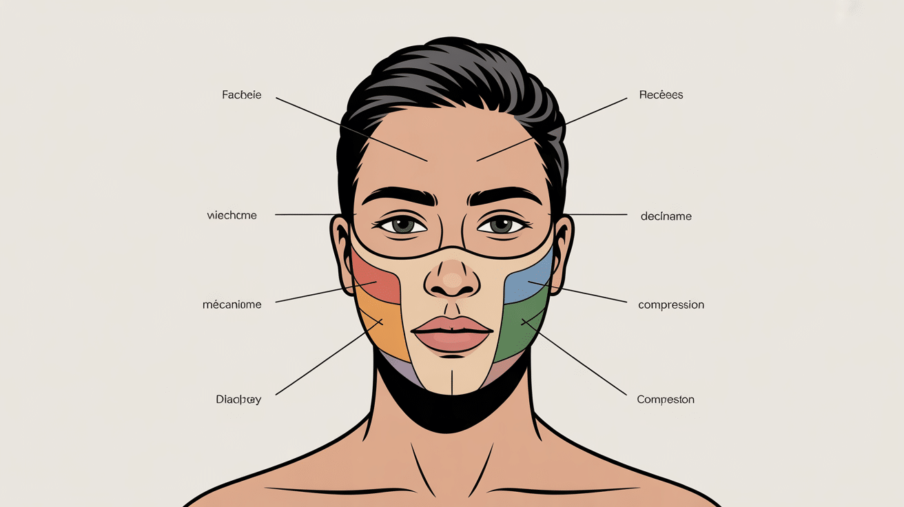 Gaine visage avis : schéma bandeau facial et compression