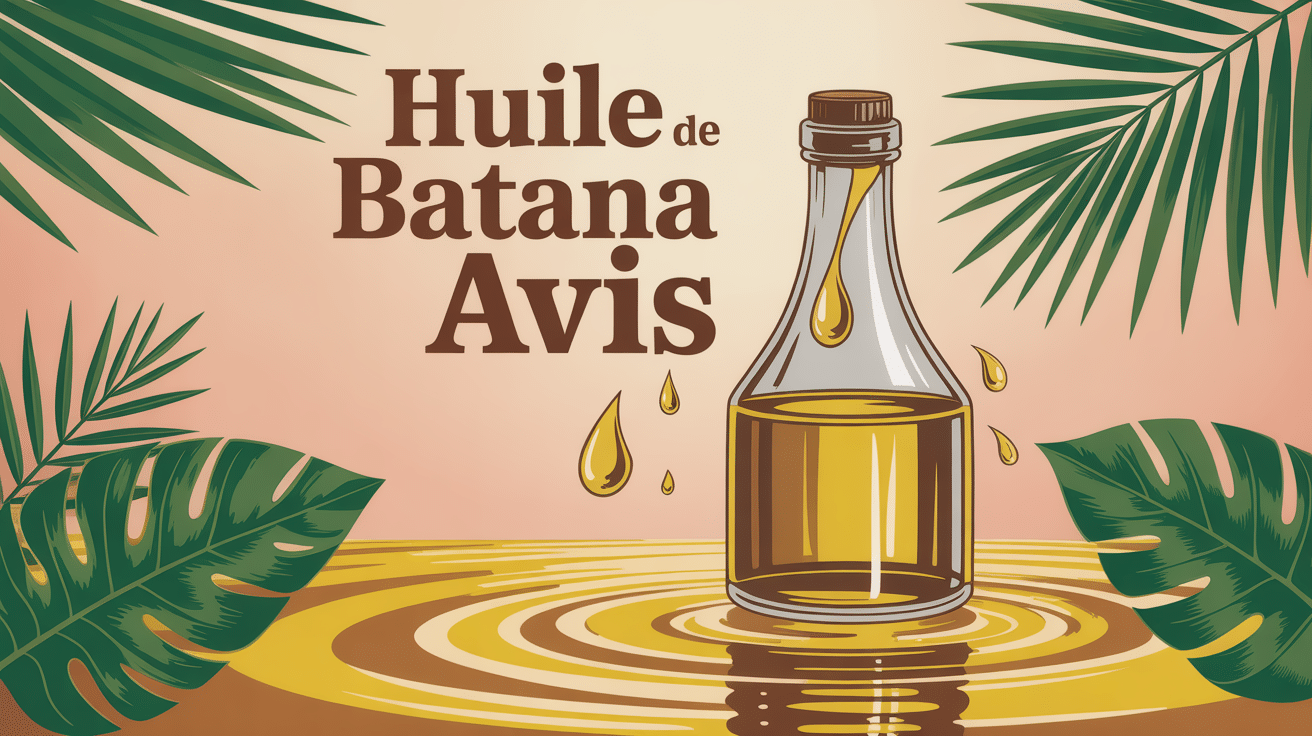 huile de batana avis visuel bouteille dorée avec noix de palmier