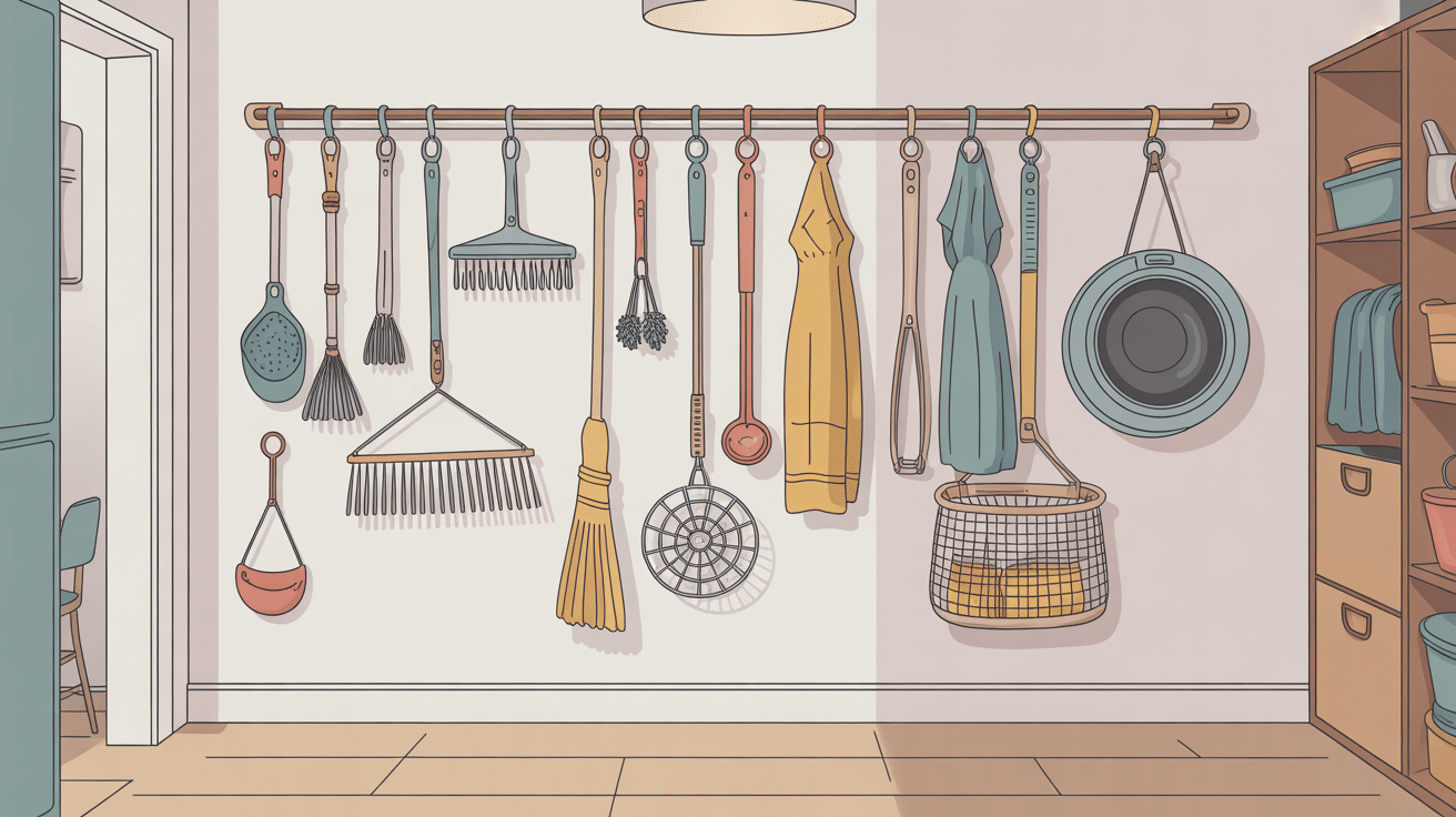 accroche balai mural dans une buanderie propre et optimisée