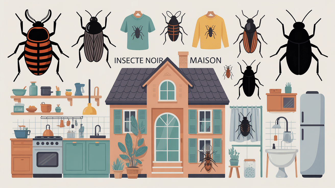 Illustration centrale insecte noir maison