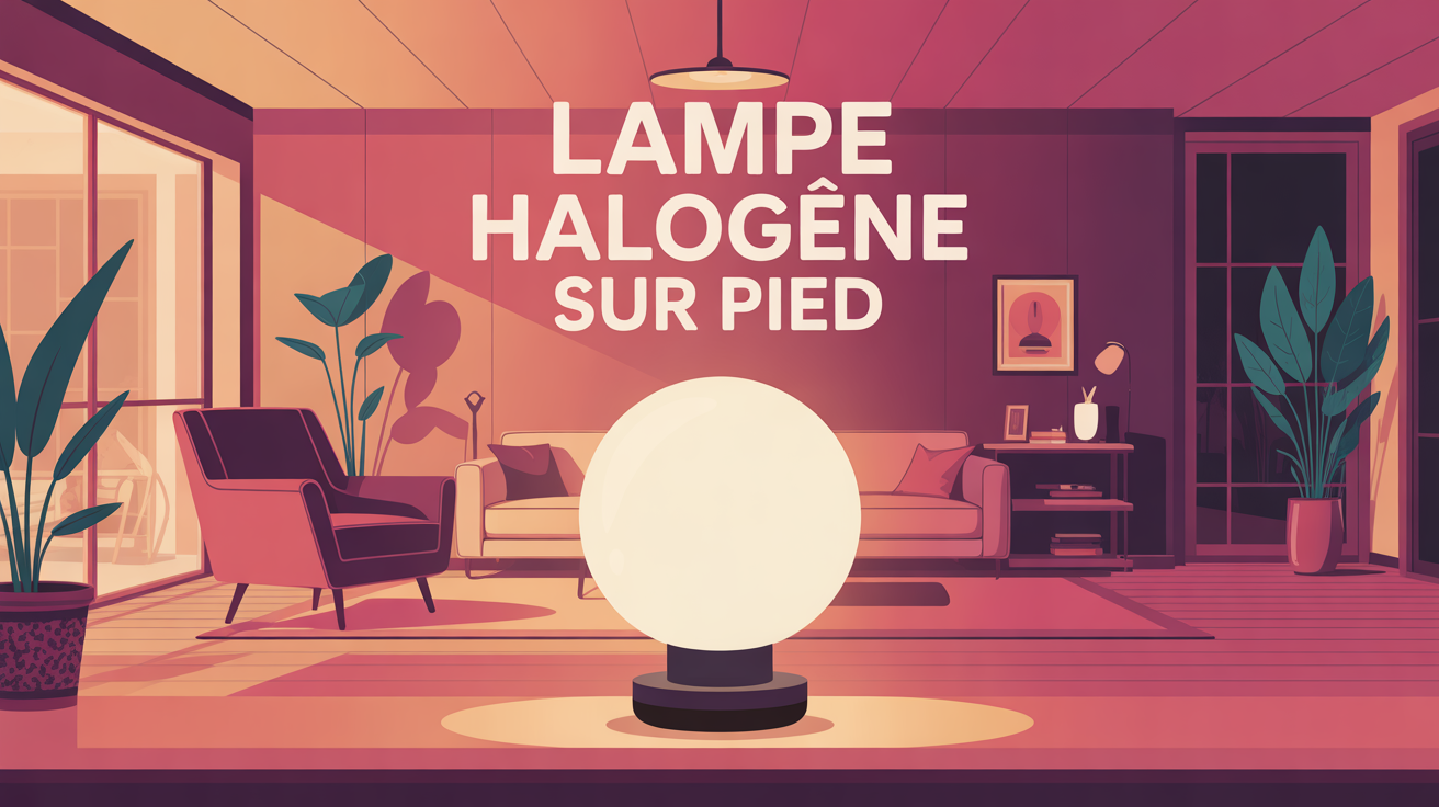 lampe halogène sur pied dans un salon moderne