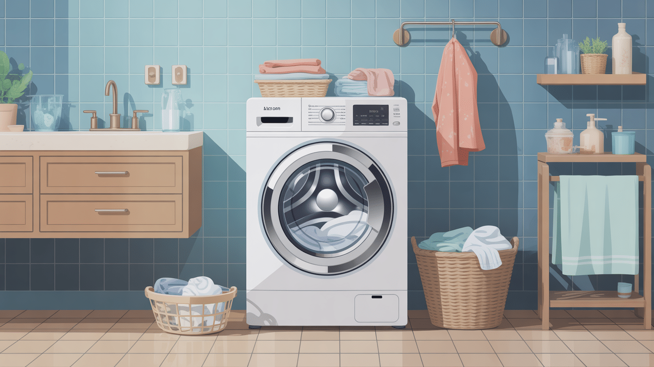 machine à laver 8kg dans salle de bain familiale