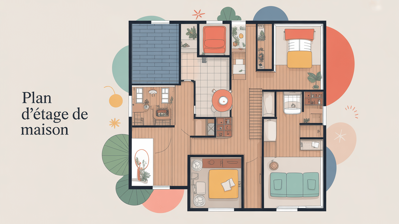 plan d'étage maison moderne lumineux bien organisé