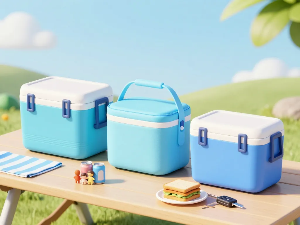 scène de trois mini glacières sur table de pique-nique