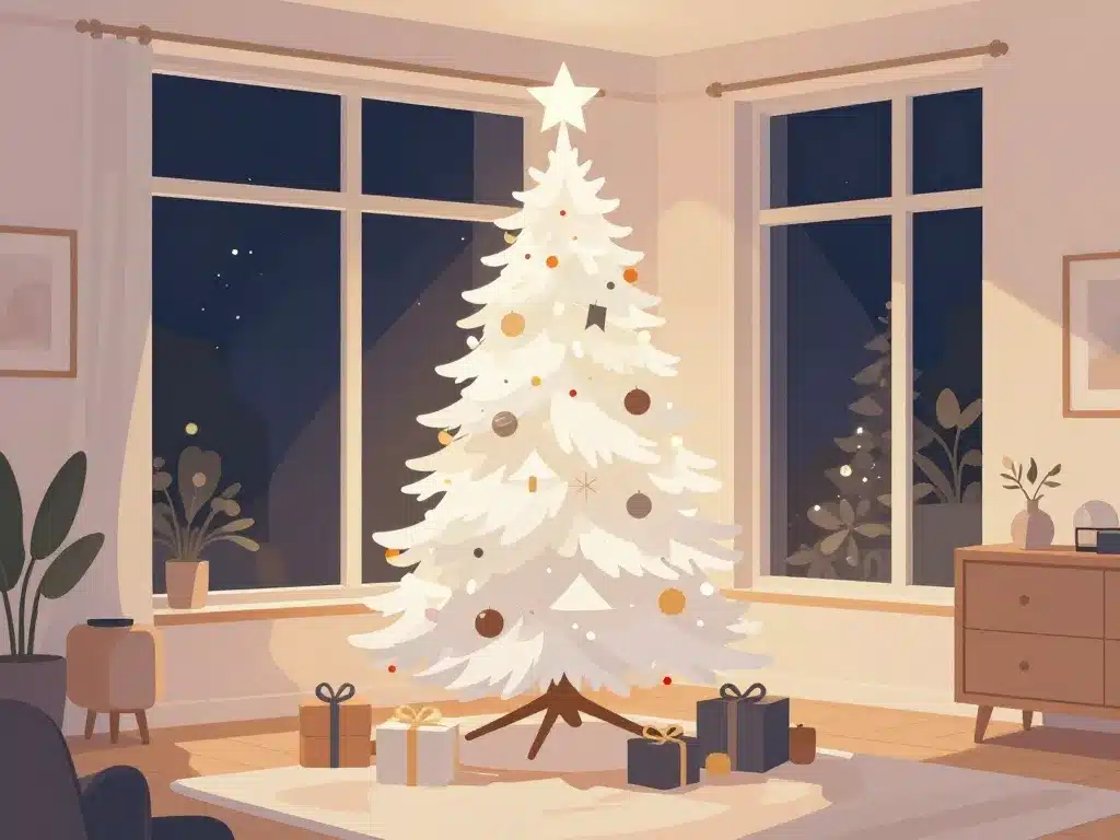 sapin de noel blanc mis en valeur dans la maison