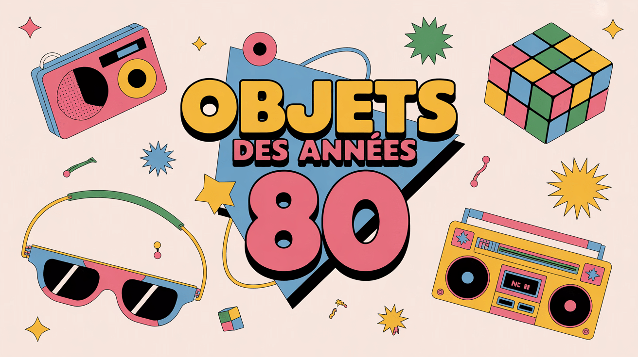 illustration retro colorée objets des annees 80