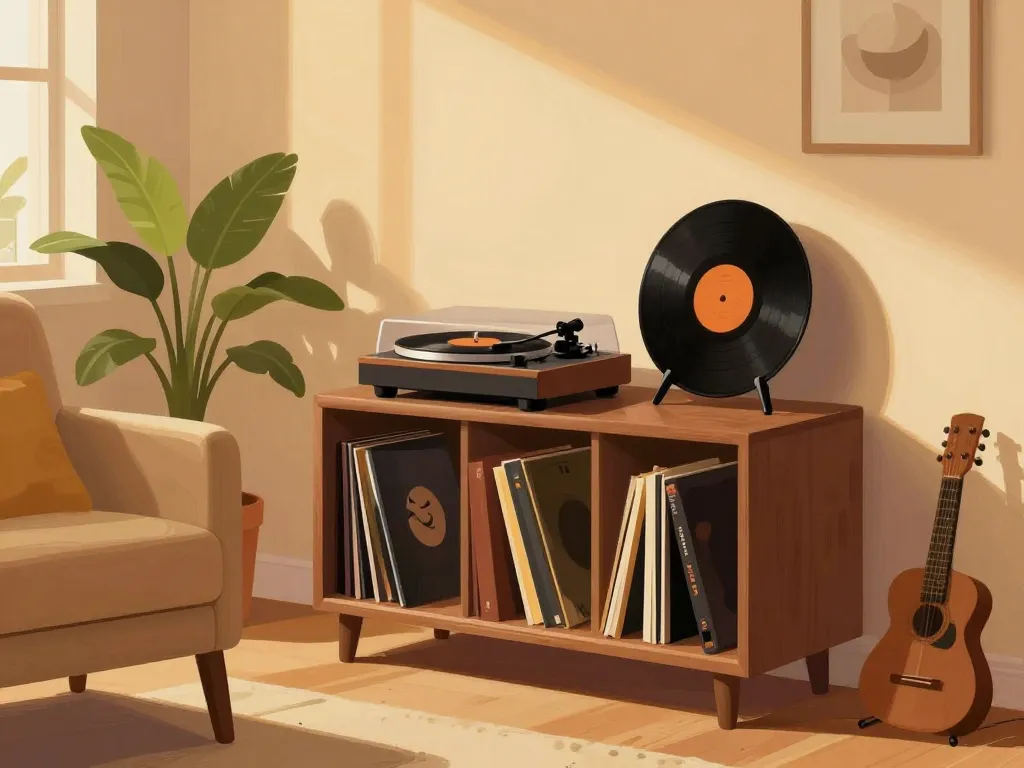 porte vinyle décor musical salon chaleureux