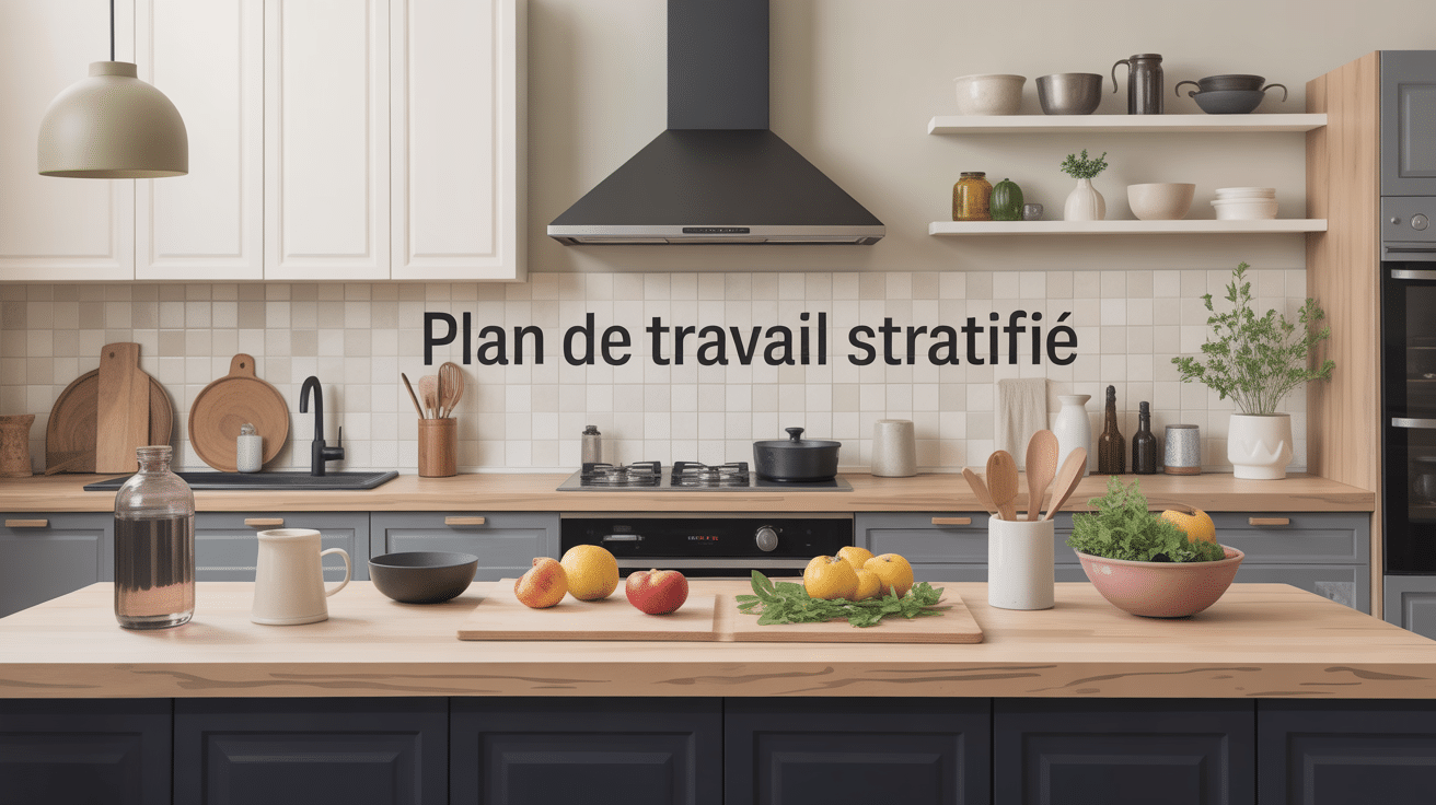 stratifié plan de travail central cuisine illustration
