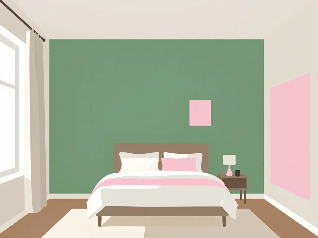 Concept couleurs et textiles chambre verte et rose