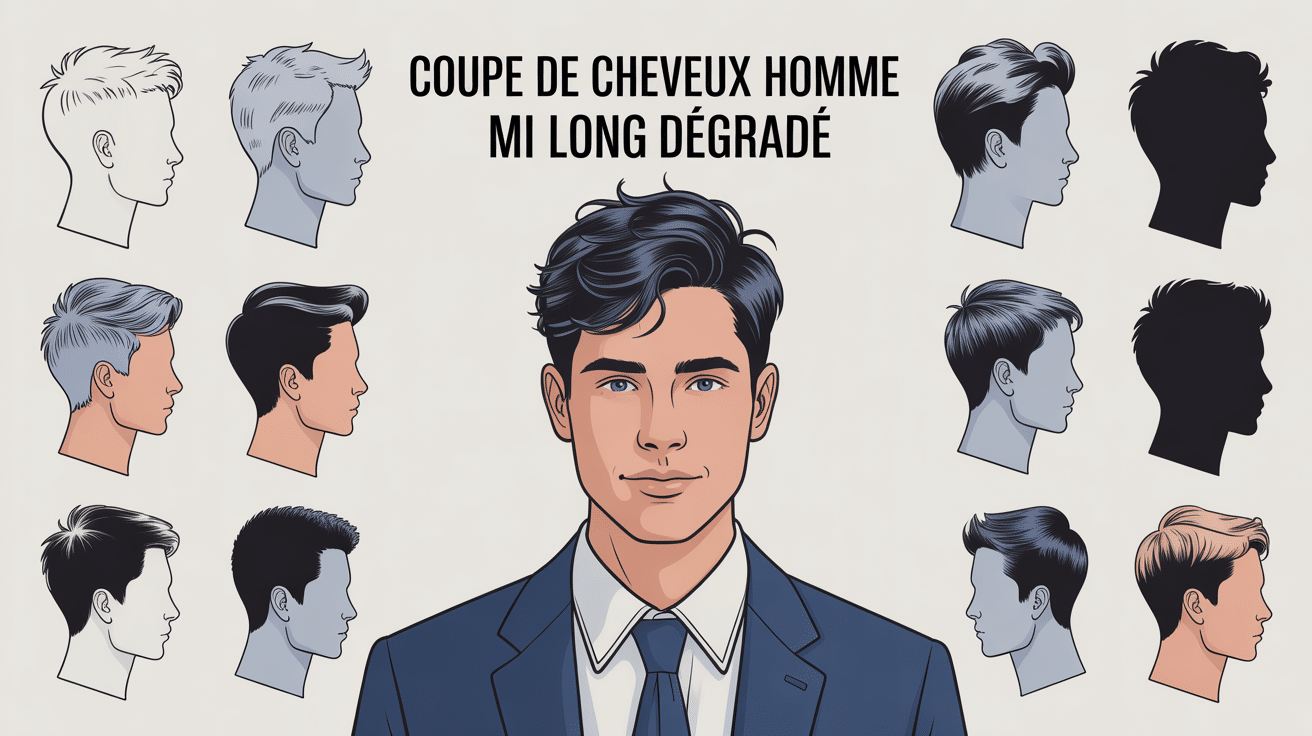 Homme avec coupe de cheveux mi long dégradé stylisée