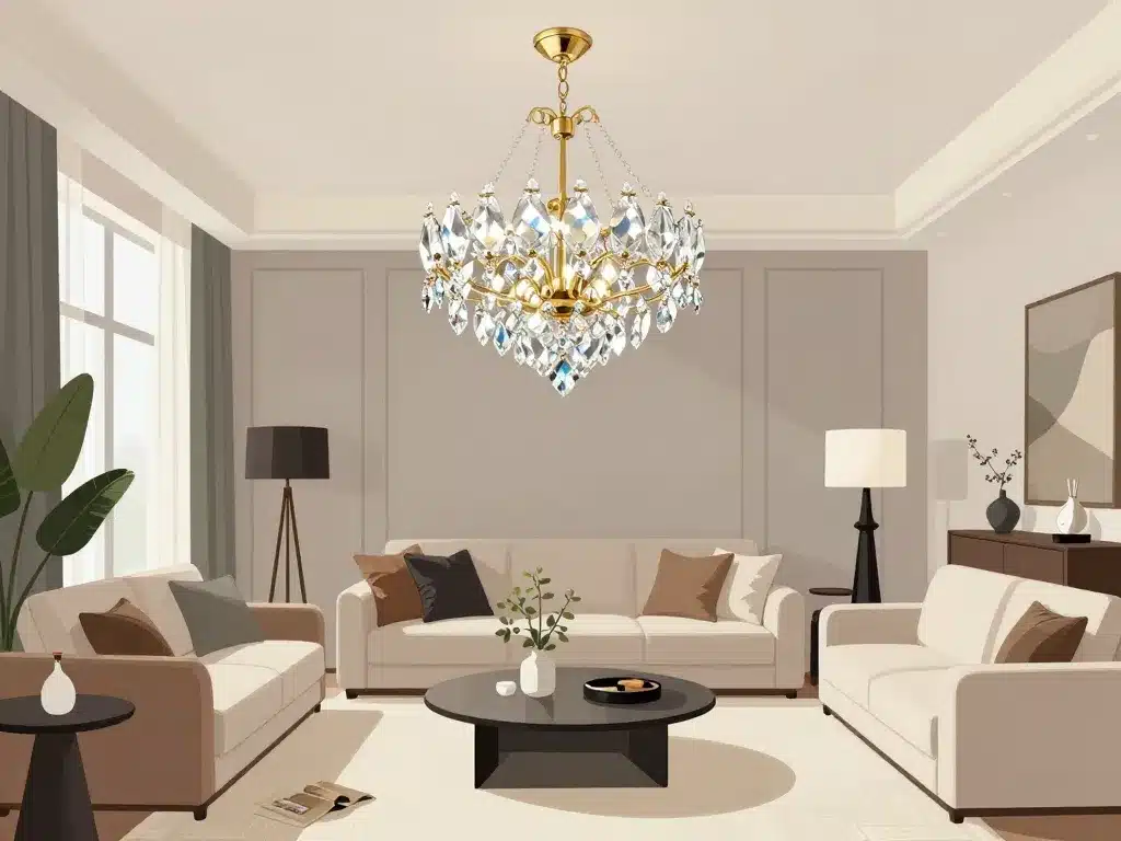 lustre cristal moderne intégré à une décoration contemporaine