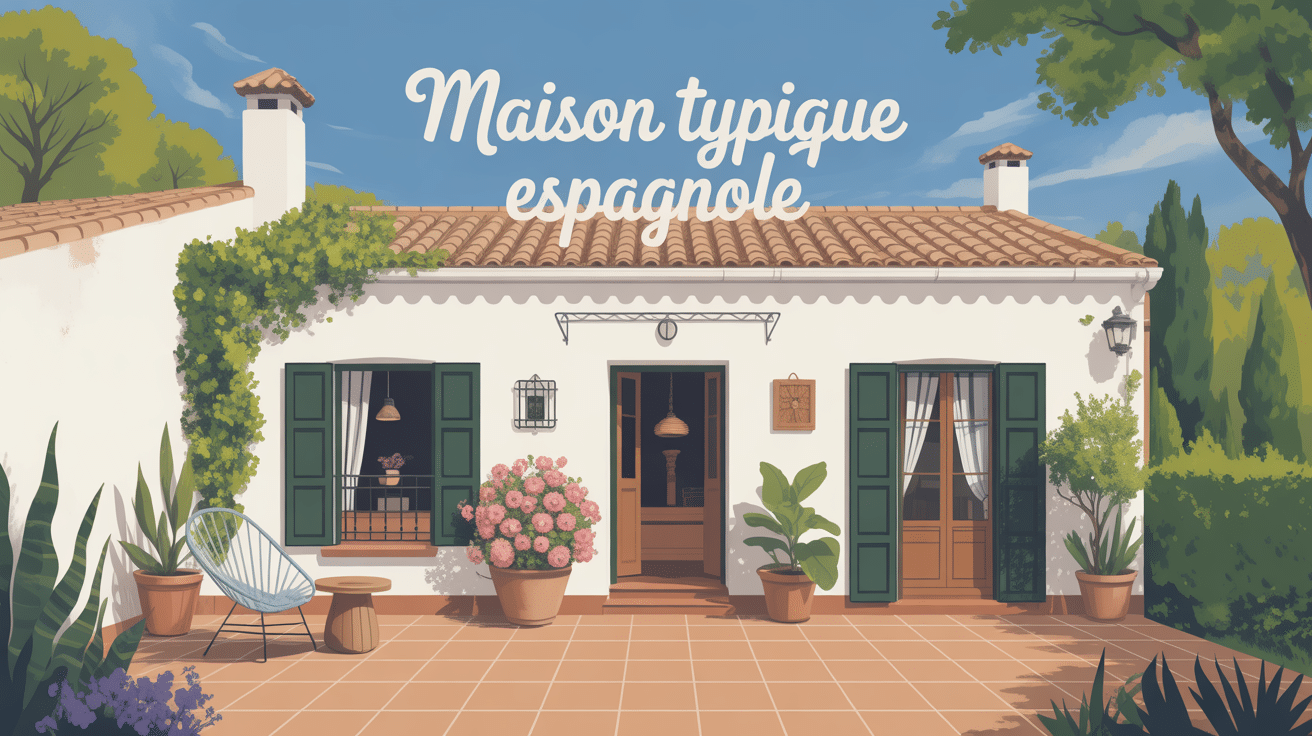 Image principale maison typique espagnole mur blanc toit terre cuite patio
