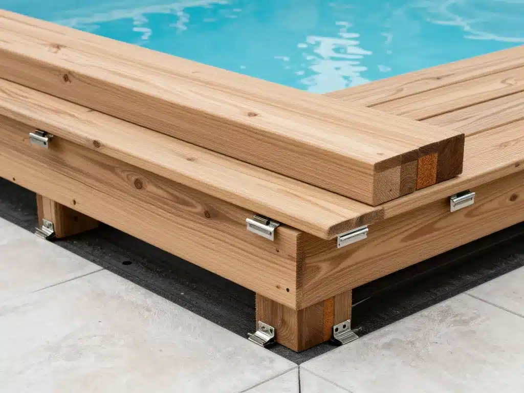 Structure bois terrasse avec piscine en bois vue rapprochée