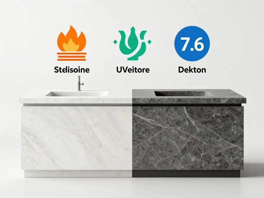 Schéma visuel silestone ou dekton usages prix