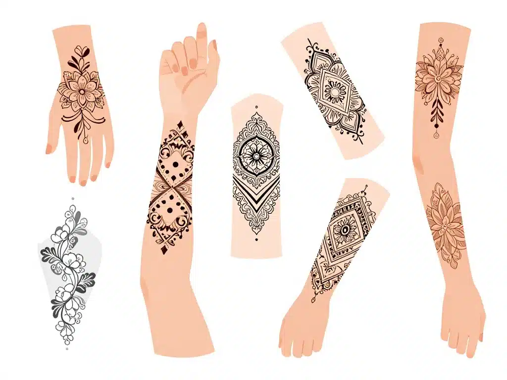 Motifs variés tatouage bras femme dentelle élégant