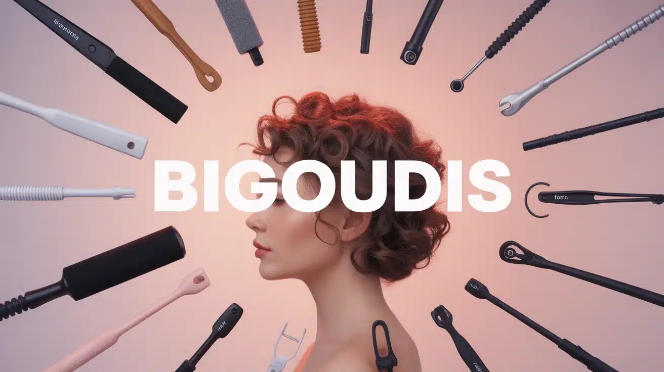 Illustration de bigoudis colorés autour de cheveux bouclés