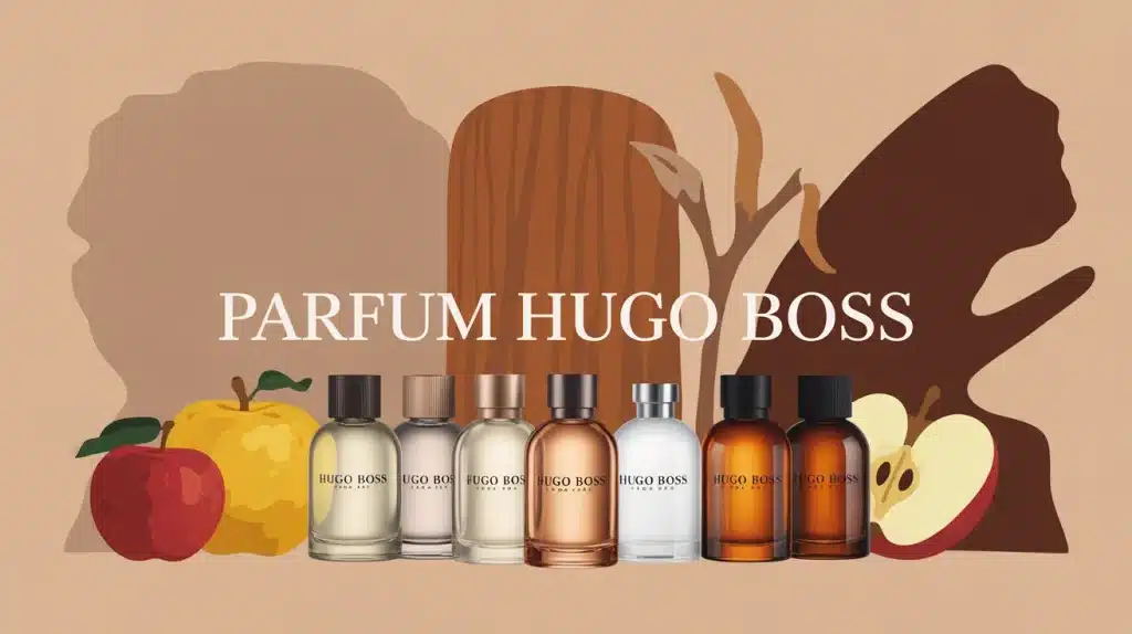 Flacons parfum Hugo Boss homme sur fond bois et épices