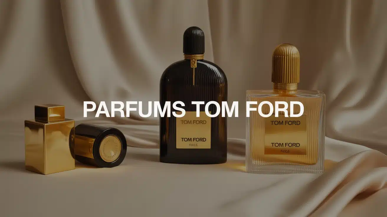Illustration flacons Parfums Tom Ford noir et or luxueux