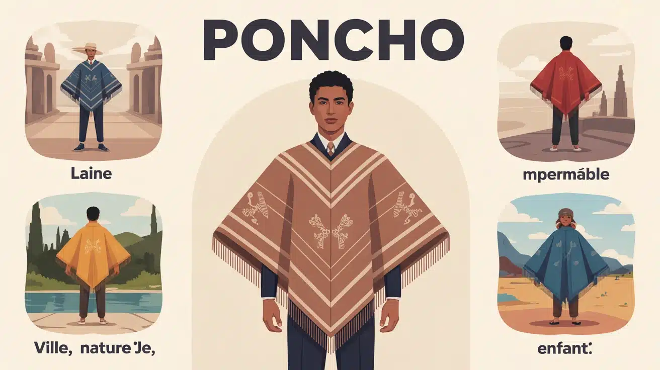 Illustration poncho avec motifs andins et matières variées