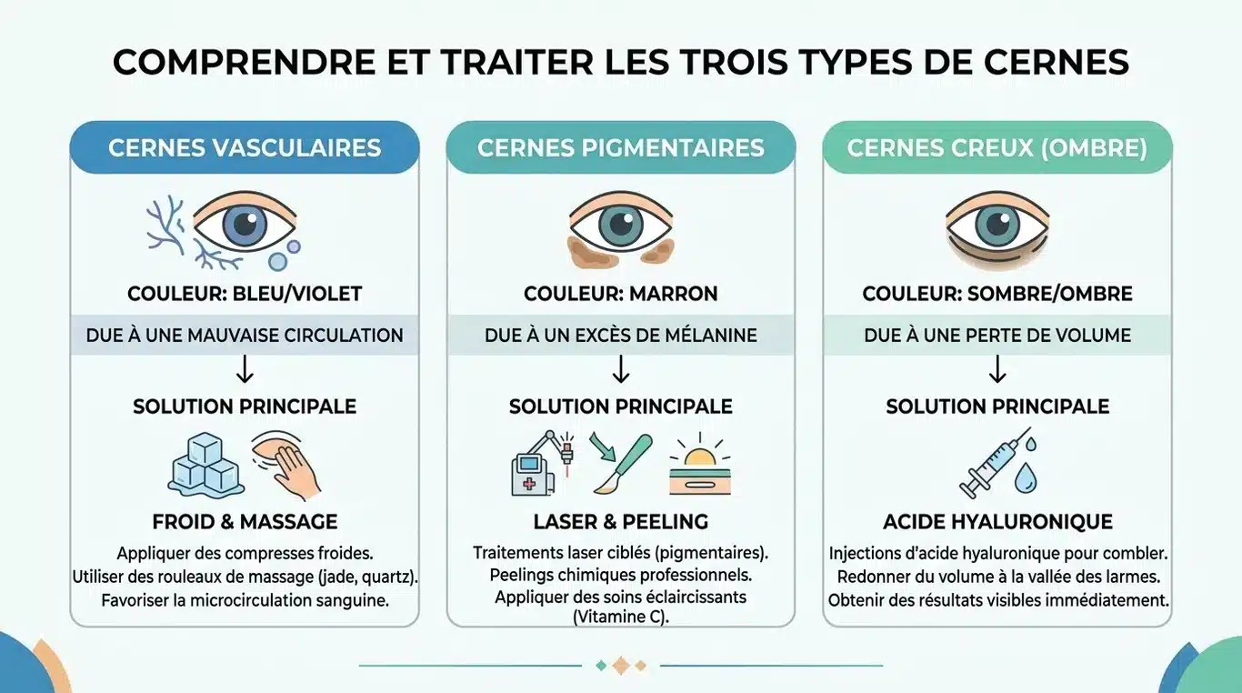 Infographie comparative des types de cernes et leurs solutions adaptées