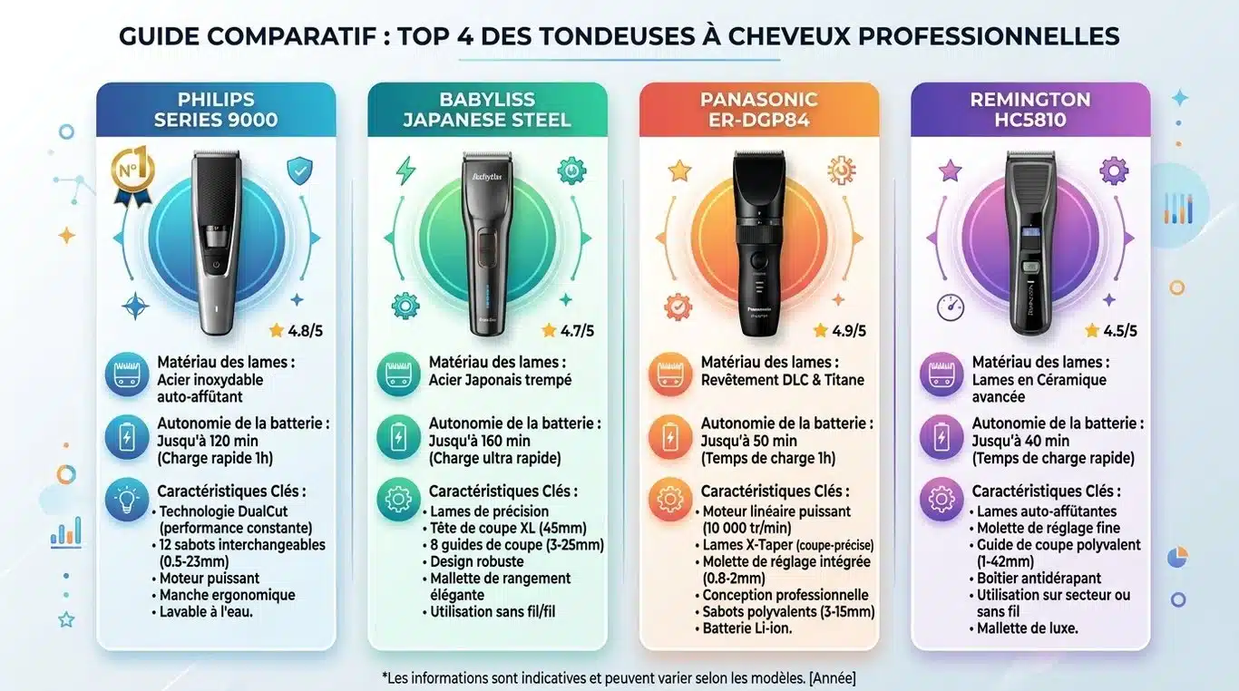 Infographie comparative des meilleures tondeuses cheveux