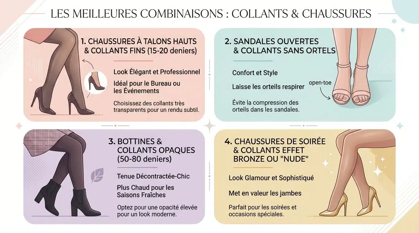 Infographie récapitulative des meilleures associations collants et chaussures