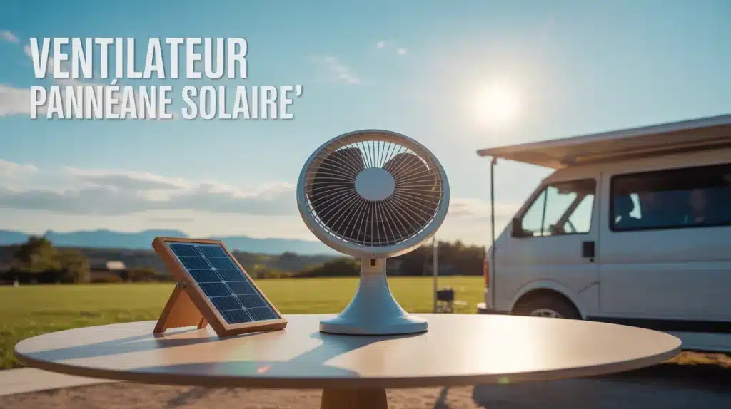 ventilateur panneau solaire sur table devant van