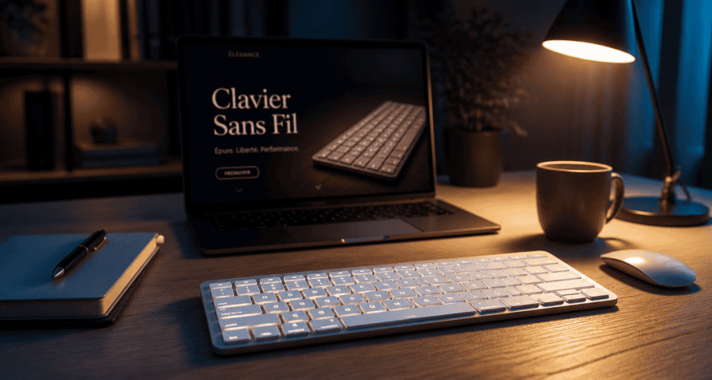 clavier rétro éclairé sans fil élégant sur bureau