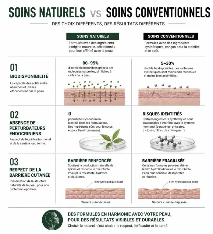 Infographie comparative des bénéfices du soin au naturel pour la peau