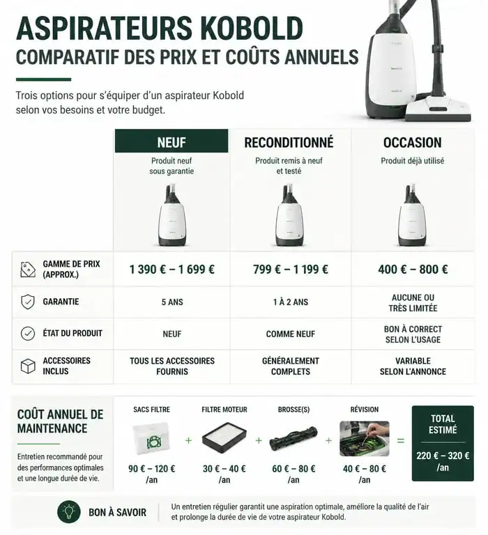 Comparatif des prix et coûts d'entretien des aspirateurs Kobold neuf et reconditionné