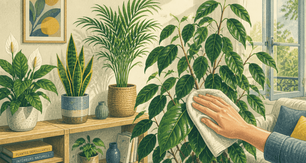 plantes d'interieur depolluante sur étagère