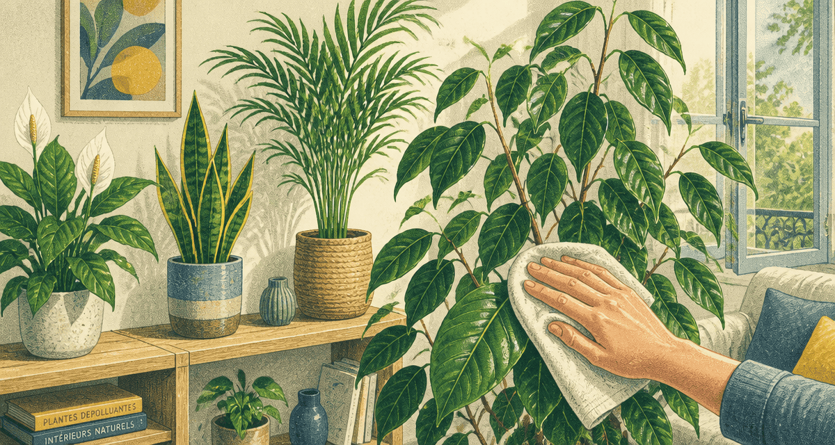 plantes d'interieur depolluante sur étagère