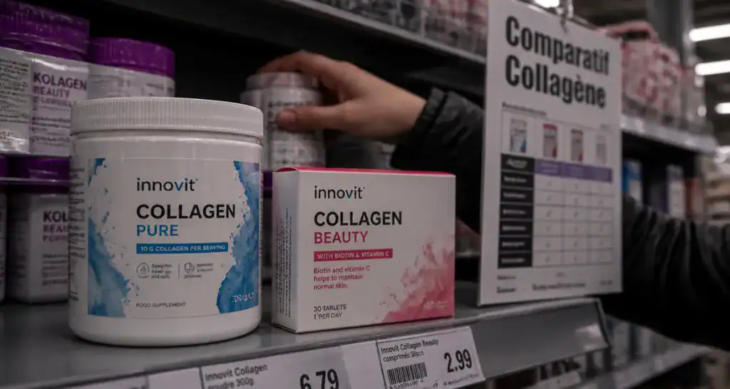 collagene de chez action avis pot et comprimés en magasin