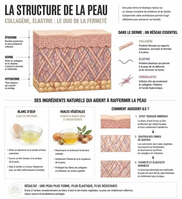 Infographie sur les remèdes de grand-mère pour raffermir la peau et stimuler le collagène