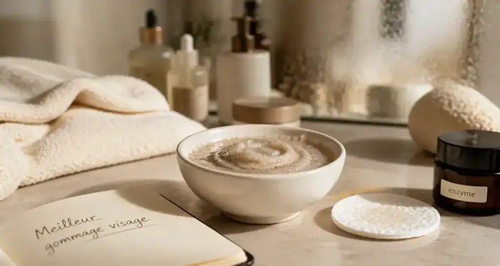 Meilleur gommage visage : exfoliant AHA/BHA et enzymes en salle de bain