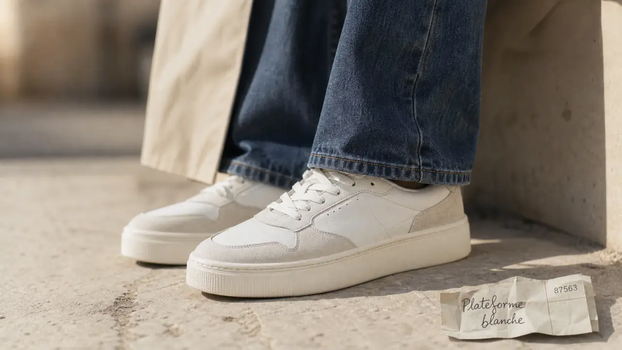 Basket blanche femme tendance 2025, plateforme cuir mat et daim