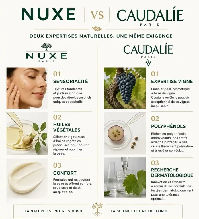 Comparatif des marques de cosmétiques Nuxe ou Caudalie pour choisir le meilleur soin