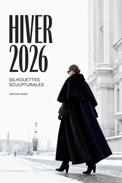 Tendance mode hiver 2026 femme avec manteau statement long et cape sculpturale